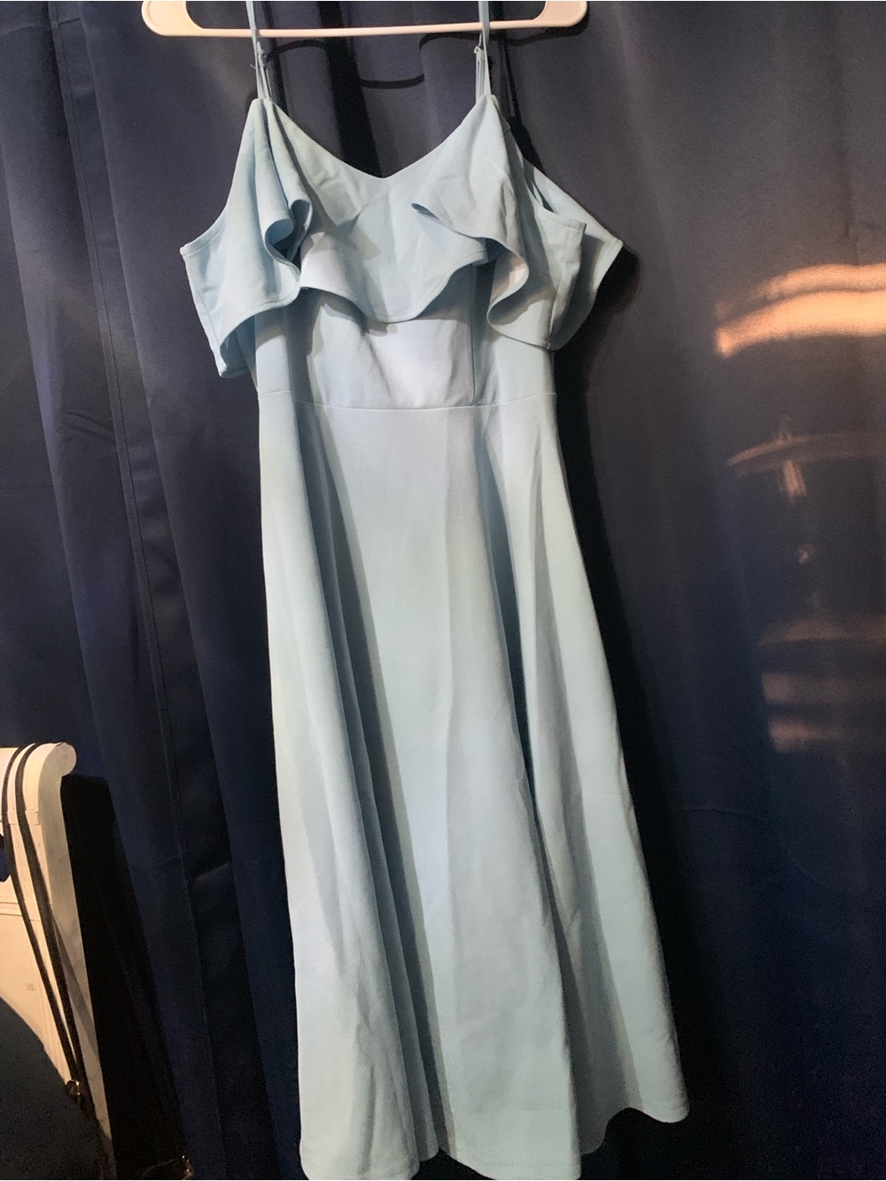 Light Blue Off-Shoulder Midi Dress with Ruffle